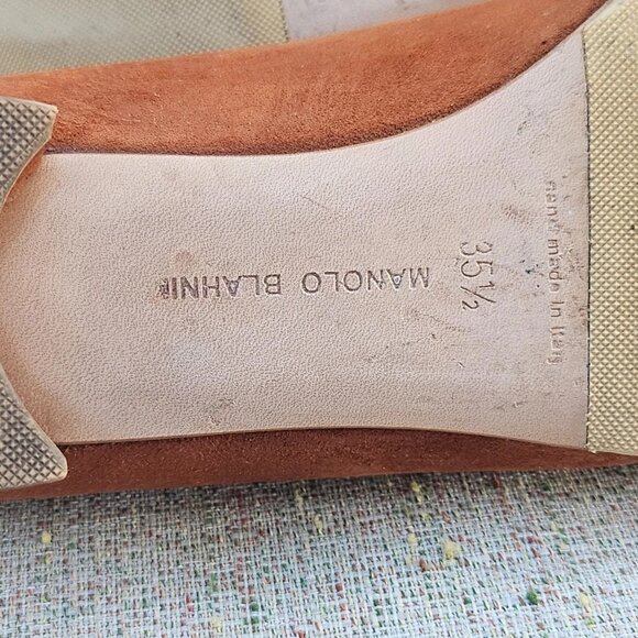 Manolo Blahnik Women Shoes Brown Suede Leather Upper Sandal Made Italy Size 35.5 - Picture 11 of 12